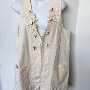 Vtg Cactus California BEADED And Lace Open Vest Ivory Embellished w Pockets Sz M